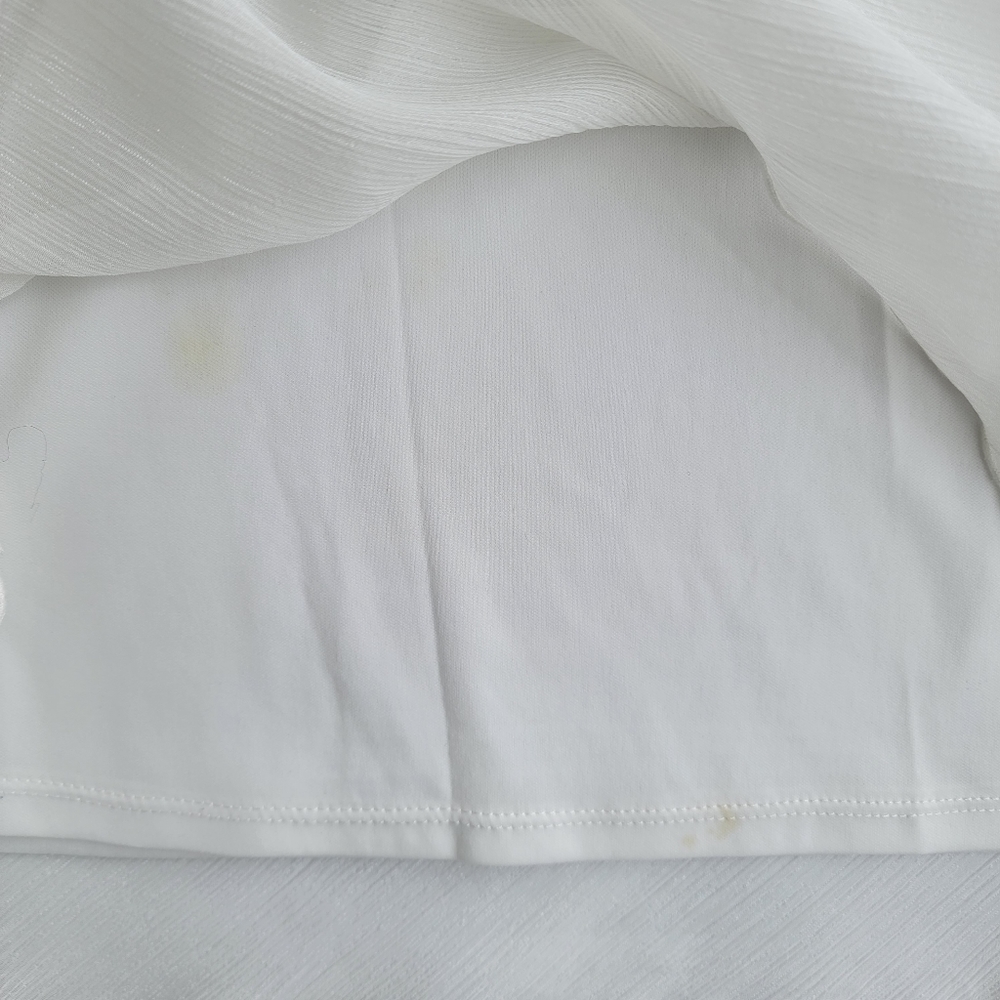 BCX White Sleeveless Sheer Chiffon Ruffle Top Black Trim Women's Size XL Junior - Picture 3 of 11